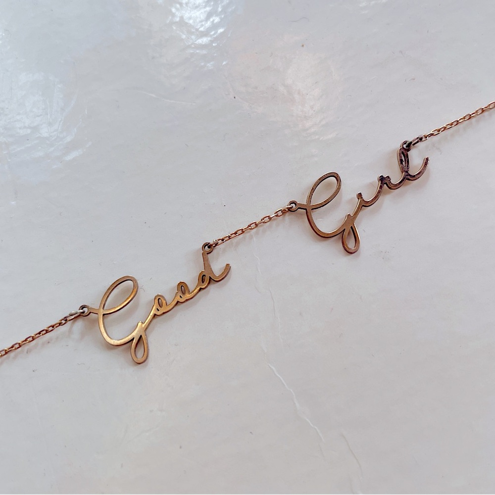Gold Fill Script Inspirational Name Word Necklace… - image 1